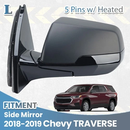 Left Driver Side View Mirror For 2018-2019 Chevy Traverse w/Power/Heated 5 Pin