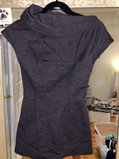 Prada Gray Solid Cowl Neck Cap Sleeve Short Dress Size 40 Made in Italy