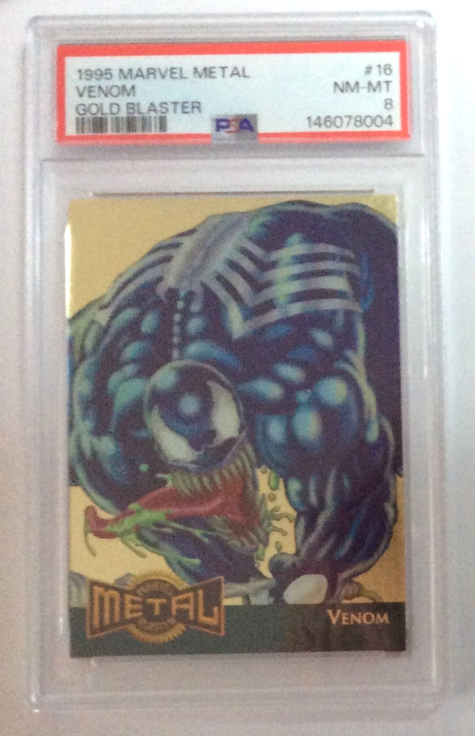 1995 Fleer Marvel Metal GOLD BLASTERS #16 Venom PSA 8 view 1