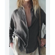 Zara Olive Green Long Sleeve Button Down Shirt Collared Shirt Women’s Size XL