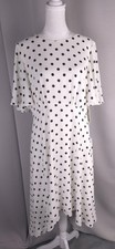 Eliza J Dress Womens Size 12 White Black Polka Dot Midi Flutter Sleeve NEW