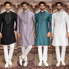 Indian Party Wear Kurta Ethnic Men's Designer Chikankari Work Kurta Pajama Set