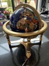 Large Dark Blue Gemstone Globe With Metallic Brass Cradle
