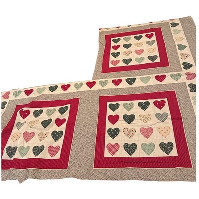 Vintage Patchwork Heart Cotton Fabric Panel Red Green Country Quilt Crafting
