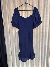 AUW Blue Smocked Ruffle Lined Dress Size 1X