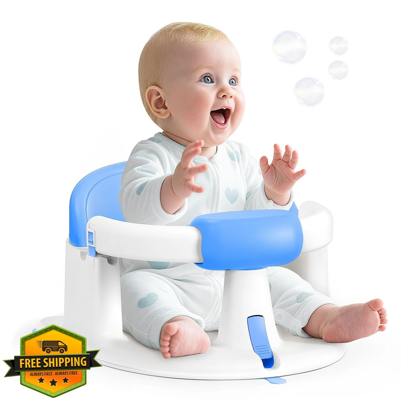 PANUSU Baby Bath Seat Blue, 360° Support Suction Cups Infant Chair