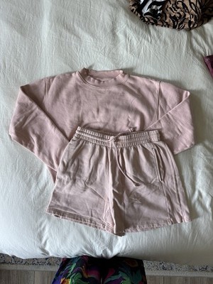 Aritzia TNA Sweatfleece Set In Pink Size Medium - Crewneck + Shorts Set