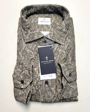 298 New EMANUEL BERG Jersey Modern Fit Shirt Men LARGE L 16.5 42 Brown Paisley