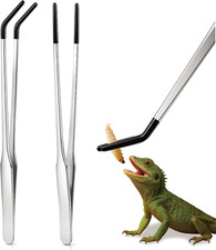 2 Pack Extra Long Stainless Steel Reptile Feeding Tongs with Rubber Silver