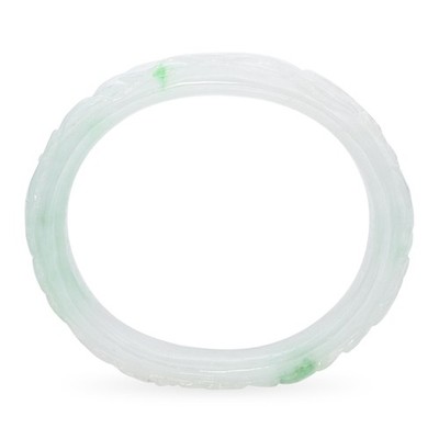 GIA Translucent Variegated Light Gray & Green Carved Jadeit Armreif Armband