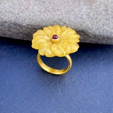 Yellow Aventurine  Ruby ring : Gold plated 925 sterling silver jewelry