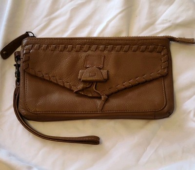 Genuine LUCKY Brand Brown Cognac CHIMAYO Leather Wristlet Clutch Wallet 