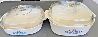 2x Corning Ware Vintage blaue Kornblume Kasserolle 4 + 9 3/4 Quart