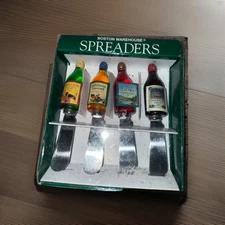 Vintage BOSTON WAREHOUSE Set Of 4 Wine Bottle Novelty Cheese Spreaders