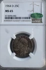 1964 D Washington Quarter 25C NGC MS 65 CAC