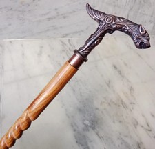 37'' Victorian Antique Brass Animal Handle Cane Wooden Walking Stick Vintage