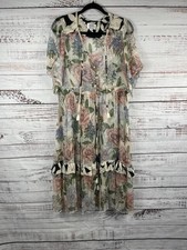 Johnny Was Jade Dress Womens Medium Floral Silk Chiffon Midi Sundress Boho