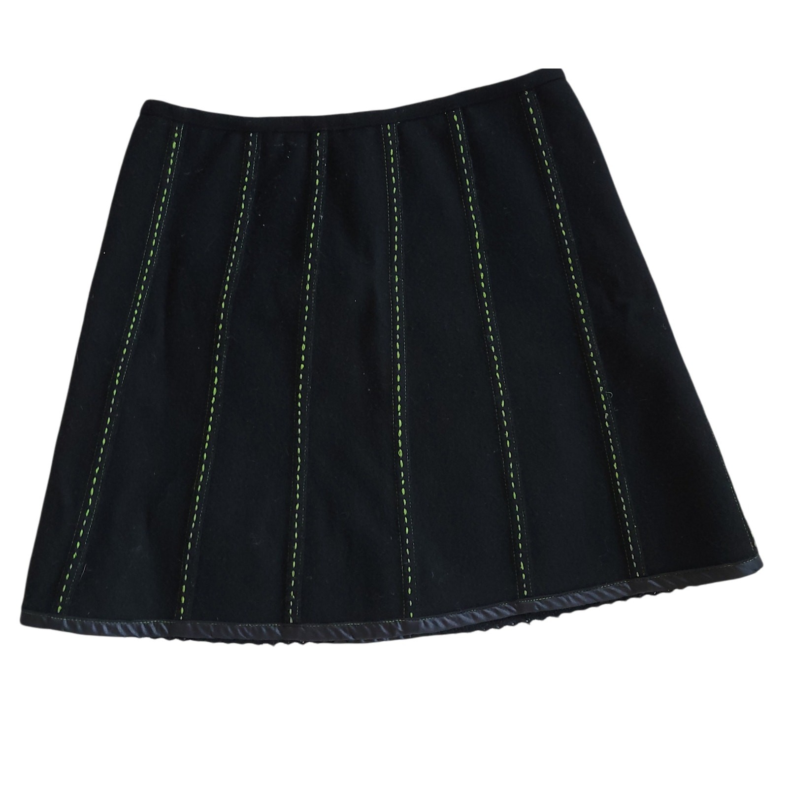 MaxMara Weekend Wool A-Line Panel Skirt Black Green Stitching Women 8