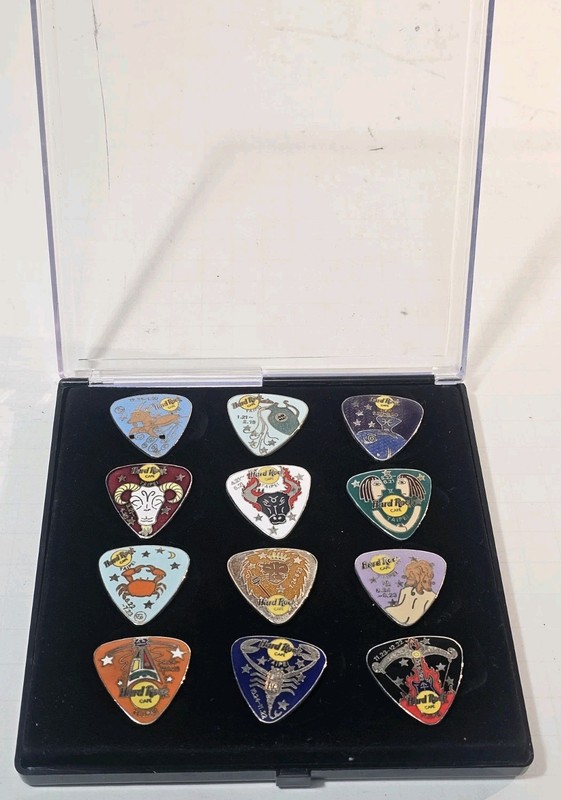 Hard Rock Cafe 90's Taipei Set Of 12 Zodiac Guitar Pick Pin Vintage 