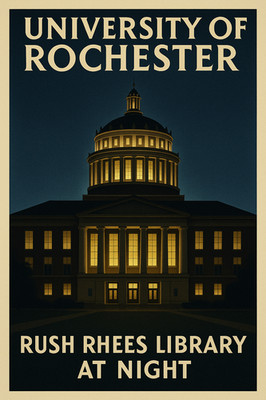   University of Rochester - Rush Rhees Library at Night Poster  ️ 24x36  -