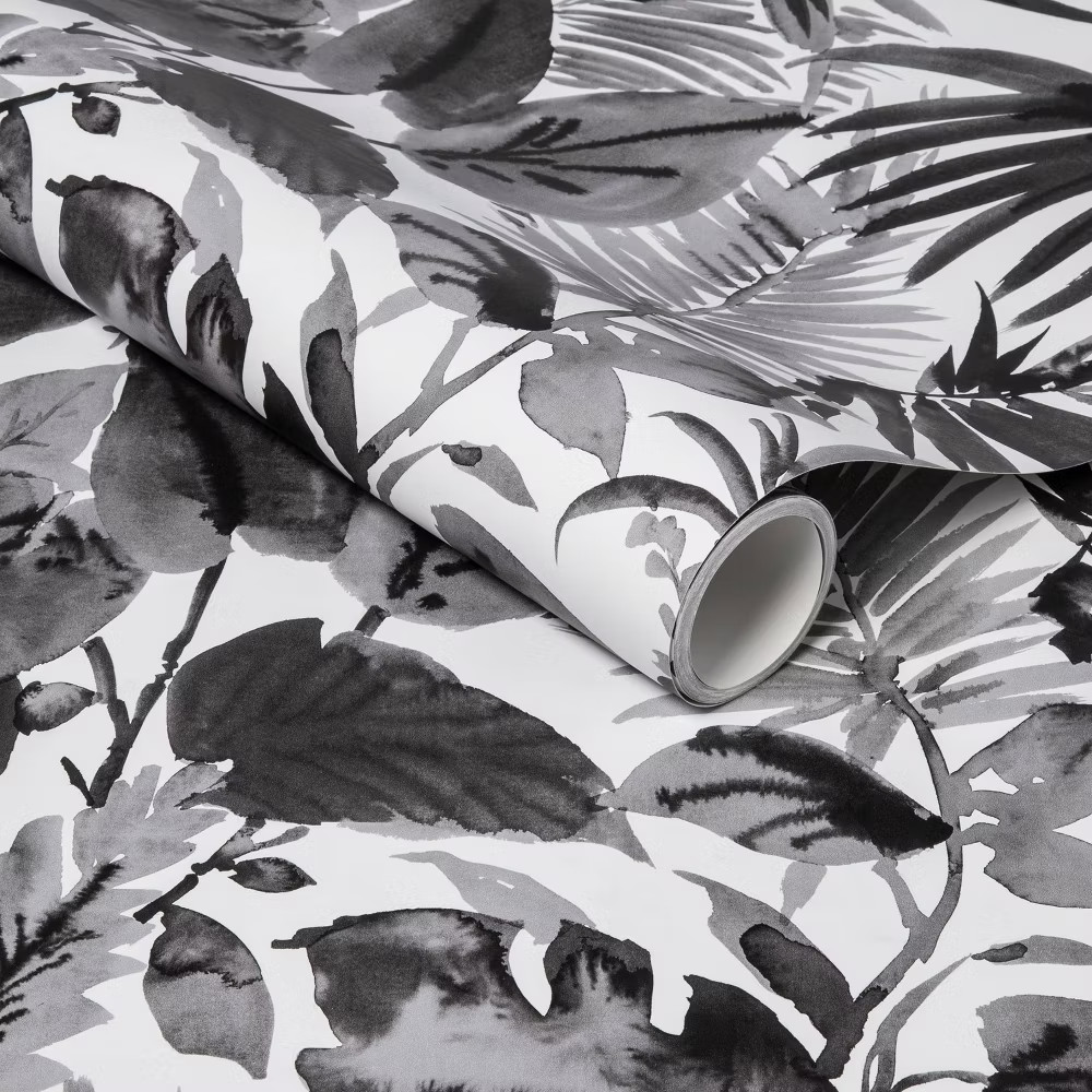 Opalhouse Tropical Leaves 198''x20'' Peel and Stick Wallpaper, Black/White