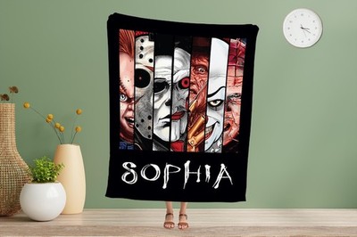 Custom Horror Blanket, Personalized Halloween Name Blanket, Movie Scary Characte