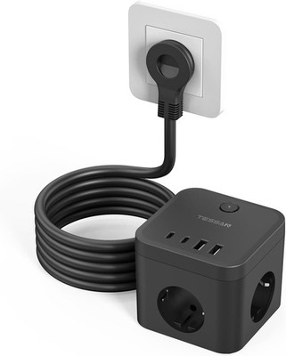 TESSAN Steckdosenwürfel mit Verlängerungskabel 5M, Mehrfachsteckdose mit 2 USB C