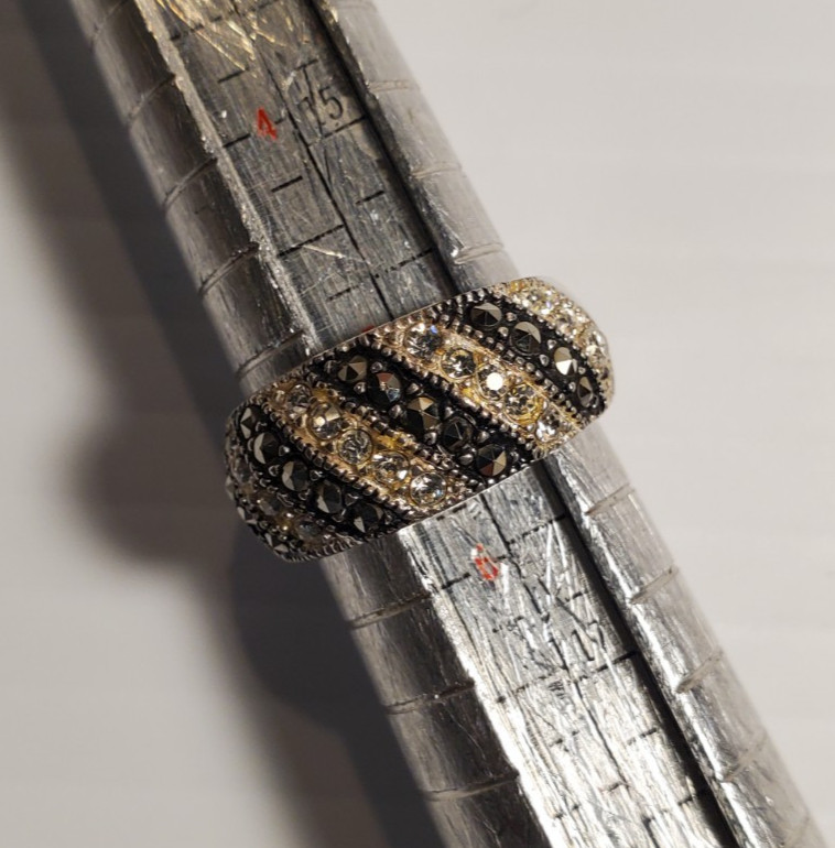 Solid Sterling .925 Silver Band Ring Marcasite an… - image 8