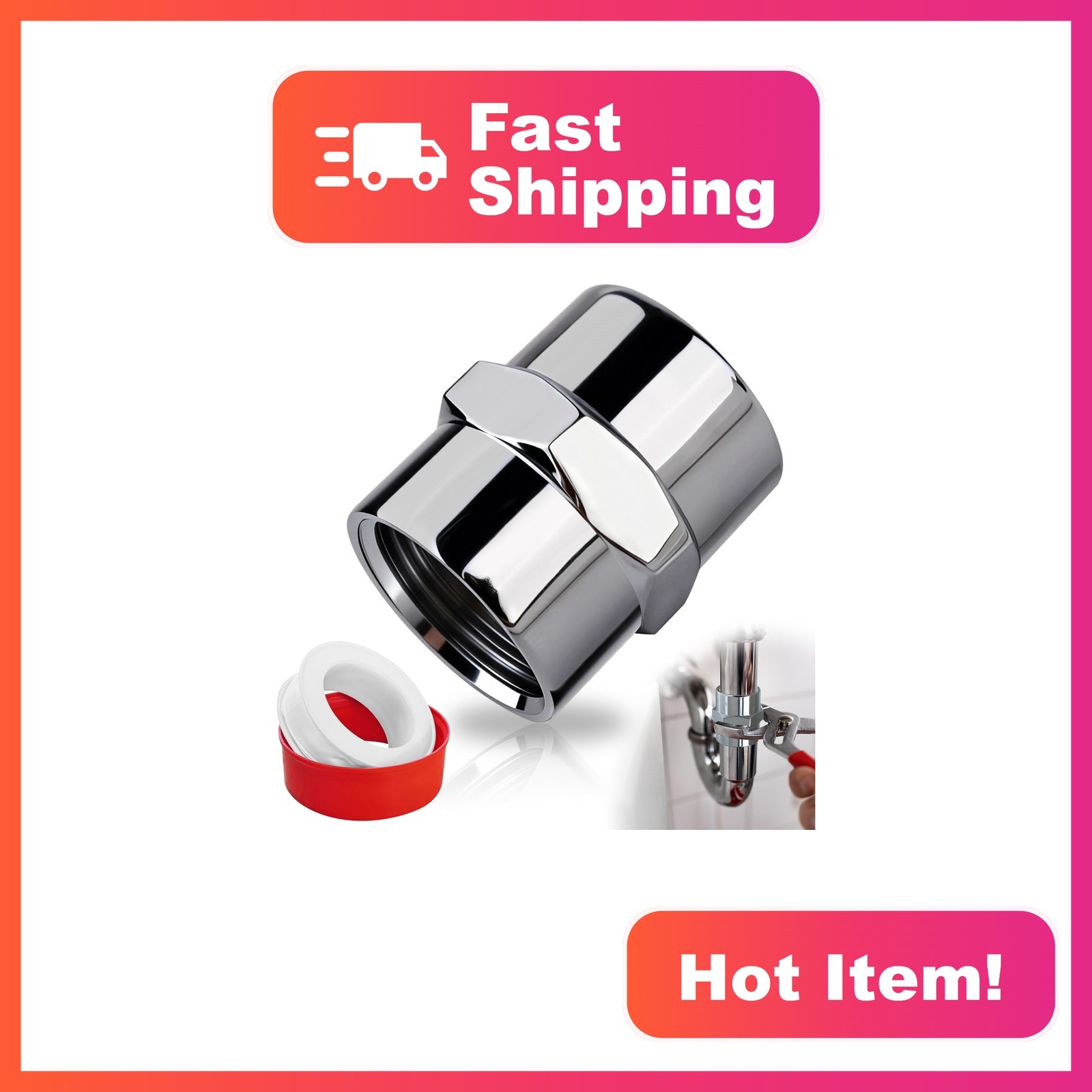 Brass Pipe Fitting Coupling 1/2" x 1/2" NPT Female Chrome Finish for Home Plu...