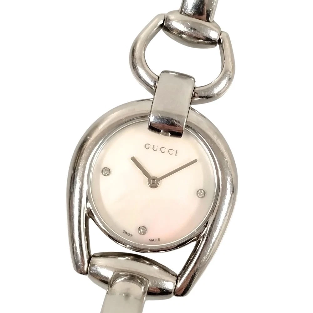 Montre bracelet Gucci 139,5 Horsebit 3P cadran coque diamant Qz argent / C388 d'occasion