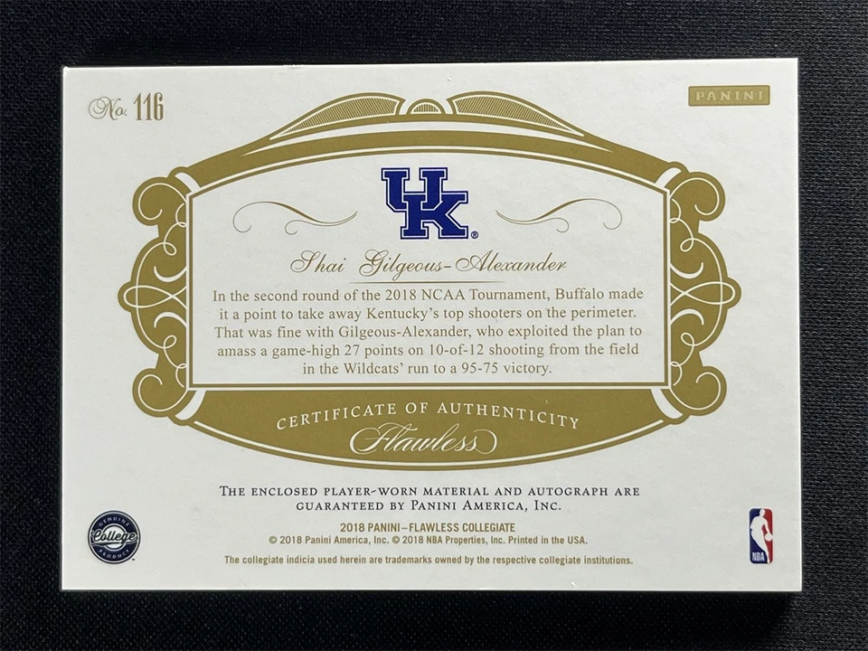 25/25 ≈1/1 ! 2018 Flawless Collegiate Shai Gilgeous-Alexander RC Patch Auto RPA - Image 2 of 2