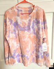 NWT Women's L/12-14 TIME  TRU Tie Dye Crewneck Sweatshirt-Pink/Purple Raglan
