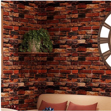 18" x 120" Brick Wallpaper Rust Red Peel and Stick Wallpaper Self Adhesive Firep