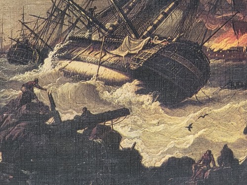 Oil Painting Battle Of Belle 1759 Seven Years War French English Fleets R.Wright - Picture 3 of 22
