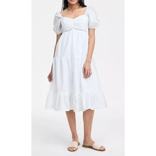 Kingston Grey Juniors' Eyelet Puff-SleeveTiered Midi Dress S