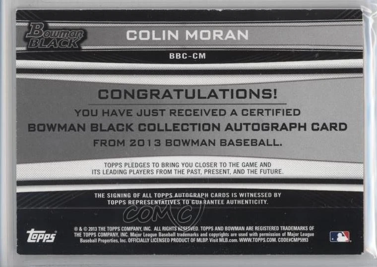 2013 Bowman Bowman Black Collection Auto /25 Colin Moran #BBC-CM Auto - Image 2 of 2