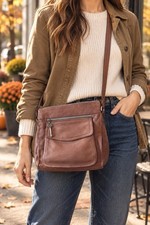 Vintage Fossil 75082 Brown Leather Organizer Crossbody Bag Y2K Key Charm