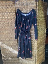 Vintage 70  s Montgomery Ward Black With Red Flower Dress Still Has Belt