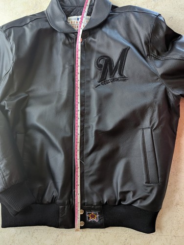 Milwaukee Brewers JH Design MLB Genuine Merchandise Black Leather Jacket XL - Picture 10 of 13
