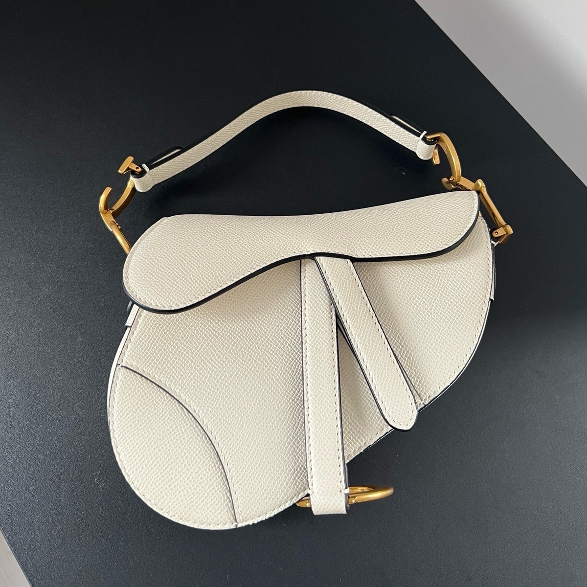 Christian Dior Saddle Bag PM Top Handle Shoulder Bag White Gold