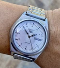 Vintage Seiko 5 Automatic Watch 37mm All Stainless Steel Textured Dial 7009 Runs