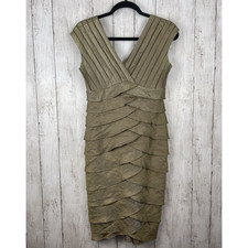 Adrianna Papell Dress Size 4 Gold Beige Shimmer Panels Tiered Ruffles Party Glam