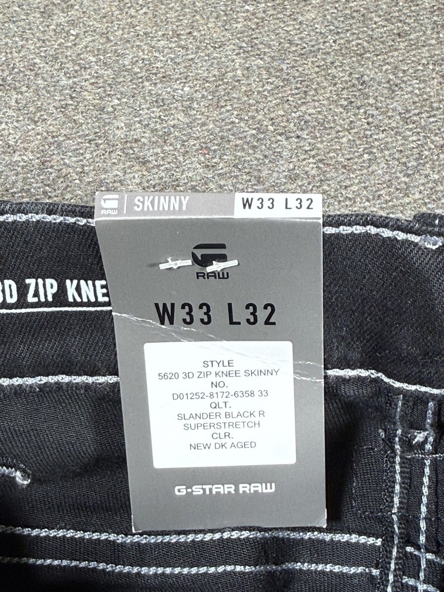 G-Star Raw 5620 3D Zip Knee Skinny Jeans Black Stretch Denim Mens