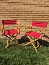 Pair Of Directors Chairs Folding Deck Chairs Red Removable Canvas 