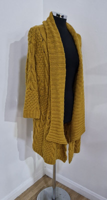 Toast Mustard Chunky Cardigan S Cable Knit 3/4 Sleeve Wool Blend Shawl Collar 