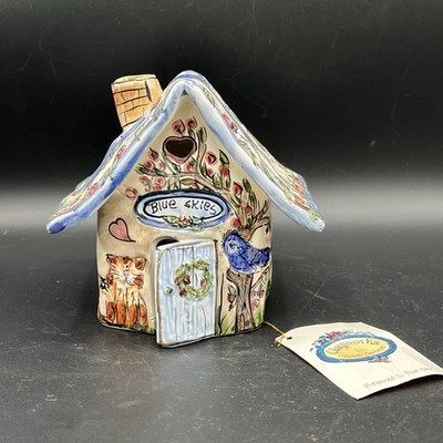 Blue Sky Clayworks Tea Light Cottage Orange Cat Flower Bird ~ Heather Goldminc