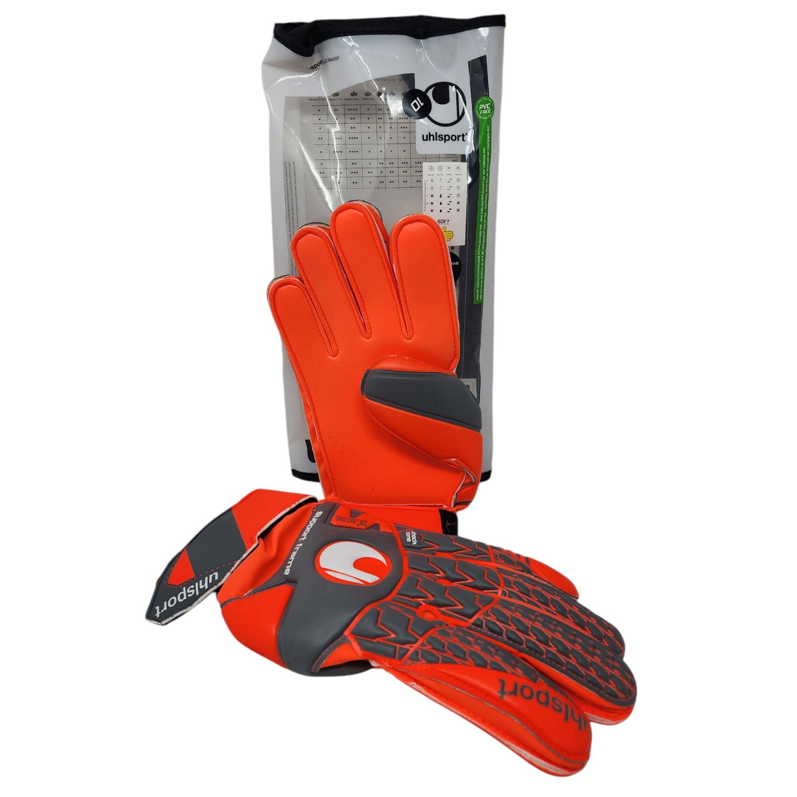 Uhlsport Goalkeeper Gloves AeroRed Soft Adult Size 10 Orange Soccer Gloves