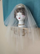 1940s Wedding Veil and Crown Headpiece with Flowers, Pearls and Foliage