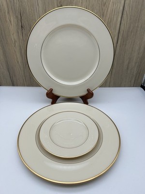 Lenox MANSFIELD 2 Dinner & 1 Bread Plates Ivory w/Gold Trim 10 1/2  USA GUC