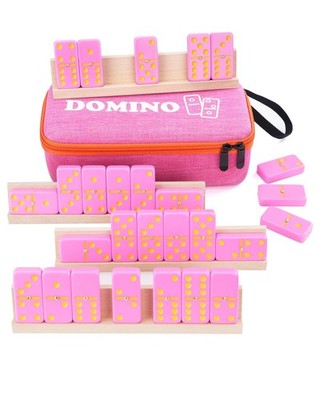 Jumbo Double 6 Dominoes Set for Adults - 28 Wooden Tiles with 4 Wooden Racks ...